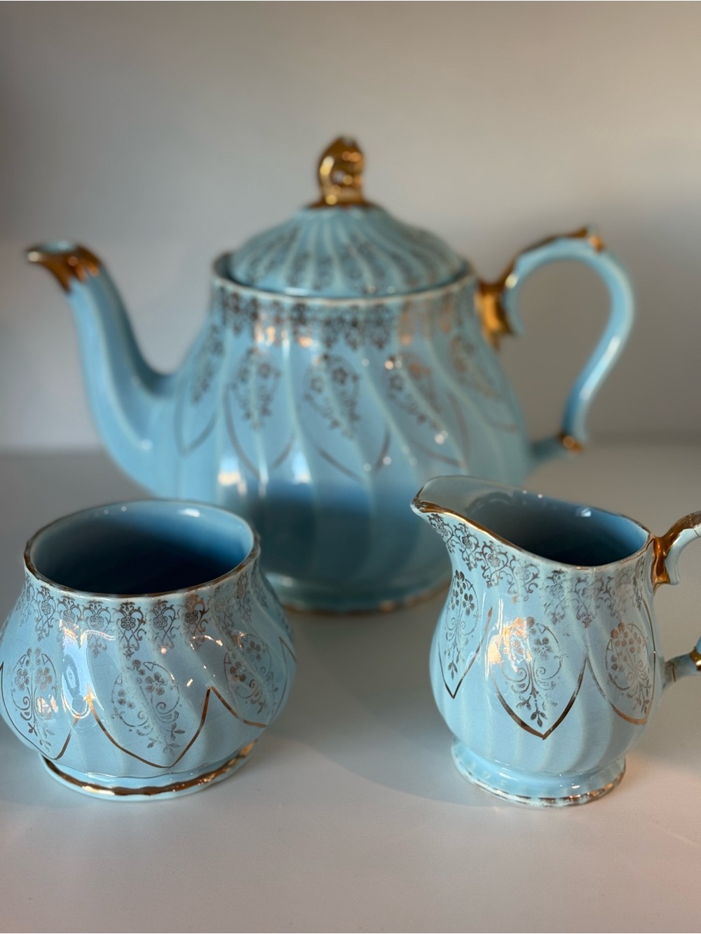 Vintage James Sadler & Sons Teapot Service with 24kt Gold leaf stenciling.